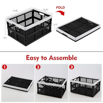 2-Pack 34 L Plastic Collapsible Storage Crates, Stackable Basket Bin - size: 34 liter