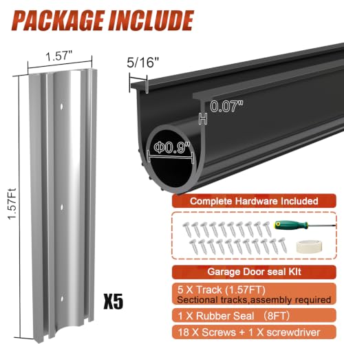 Garage Door Bottom Seal, 8FT EPDM Weather Stripping with Aluminum Track - color: With Aluminum Tracks, size: 8 Feet