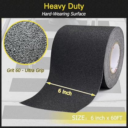 S&X Anti Slip Tape 6in x 60ft Grip Tape for Stairs, Ramps & Decks, Black - color: Black, size: 6" X 60'