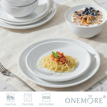 ONEMORE Plates and Bowls Set 12 Pcs,Stoneware Dinnerware Sets for 4 Microwavable,Oven & Dishwasher Safe Porcelain,Scratch Resistant Dishes Set,White - color: White