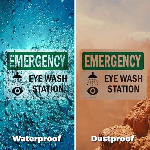 (2 Pack) Eye Wash Station OSHA Emergency Sign 7 Inch X 5 Inch Vinyl Label Decal Sticker Weather Resistant, UV Protected for Workplace, Business, and Construction Site, Made in the USA