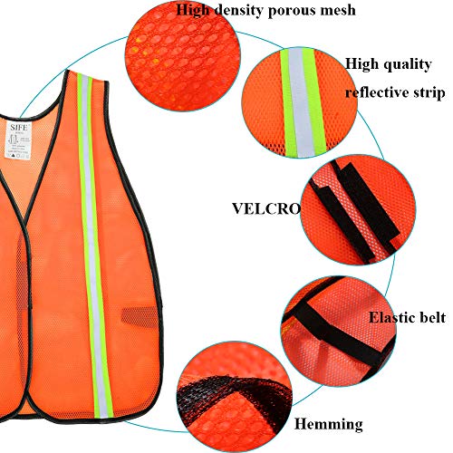SIFE 10 Pack High Visibility Reflective Safety Vest,Made from Breathable and Neon Orange Mesh Fabric with Stretchable design,light weight for Man and Woman(Orange, 10 pack) - color: Orange