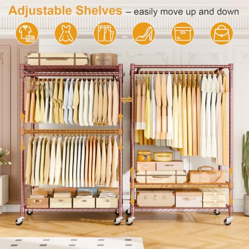 ULIFHOME Rolling Clothes Rack, Clothing Racks for Hanging Clothes, Bronze - color: Bronze, size: P4 Plus
