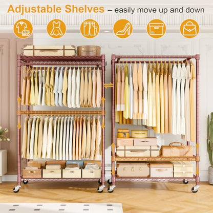 ULIFHOME Rolling Clothes Rack, Clothing Racks for Hanging Clothes, Bronze - color: Bronze, size: P4 Plus