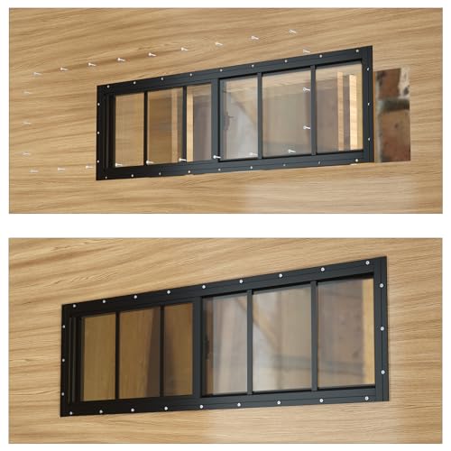 Yuzzy Shed Windows 2 Pack, 12"x36" Sliding Windows Transom Window with Tempered Glass and Removable Fiberglass Screen for Shed, Chicken Coop, Playhouse, Household, Garage, Barns (Black) - color: Black, size: 12"x36"