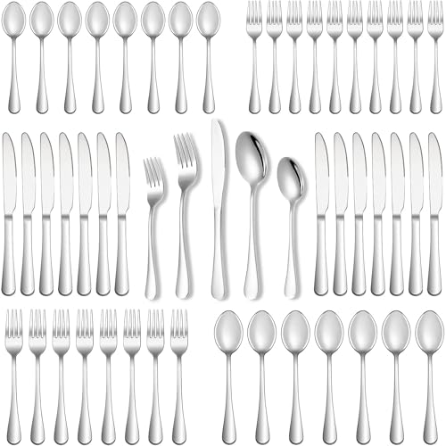 Runfly 40-Piece Silver Flatware Set, Stainless Steel Cutlery Set for 8 - color: Silver, size: 40