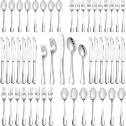 Runfly 40-Piece Silver Flatware Set, Stainless Steel Cutlery Set for 8 - color: Silver, size: 40