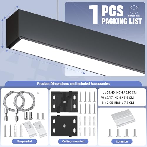 8FT LED Linear Light,100/90/80/70/60W Up and Down Light, 3/4/5000K CCT,ETL - color: Black, size: 8FT1P