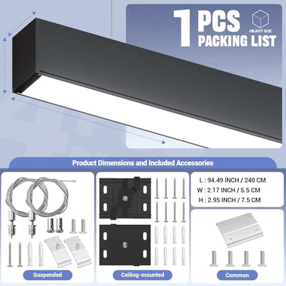 8FT LED Linear Light,100/90/80/70/60W Up and Down Light, 3/4/5000K CCT,ETL - color: Black, size: 8FT1P