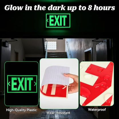 3 Pcs EXIT Signs Stickers Glow In The Dark, Photoluminescent Sign Sticker