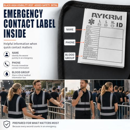 AYKRM 12 colour High visibility viz vest hi vis viz reflective work construction safety vest (XS-8XL) - color: Black, size: Large