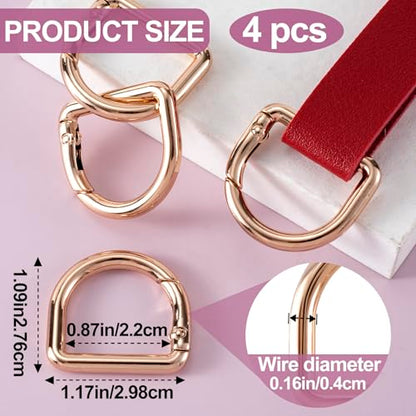 HINZIC D Ring Spring Key Hooks Keyring Clip Buckles Clasp Clamps for Belt Backpacks Handbag Purse Strap - color: 4pcs Gold
