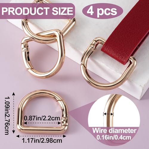 HINZIC D Ring Spring Key Hooks Keyring Clip Buckles Clasp Clamps for Belt Backpacks Handbag Purse Strap - color: 4pcs Gold
