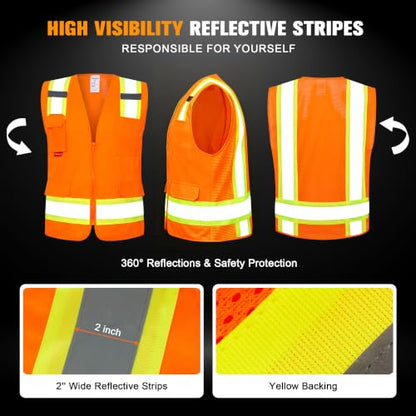 ProtectX High Visibility ANSI Class 2 Safety Vest with 7 Pockets - color: Orange, size: XX-Large
