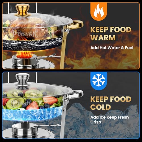 Round Chafing Dishes Buffet 4 Pack 5QT Silver Stainless Steel Lid - size: Silver-4 PACK