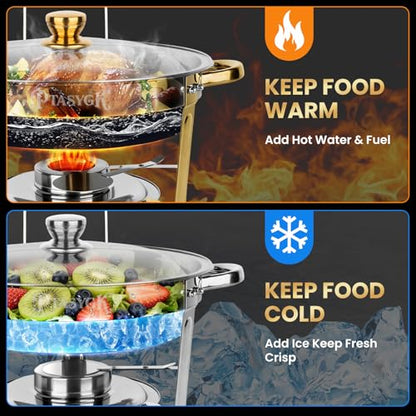 Round Chafing Dishes Buffet 4 Pack 5QT Silver Stainless Steel Lid - size: Silver-4 PACK