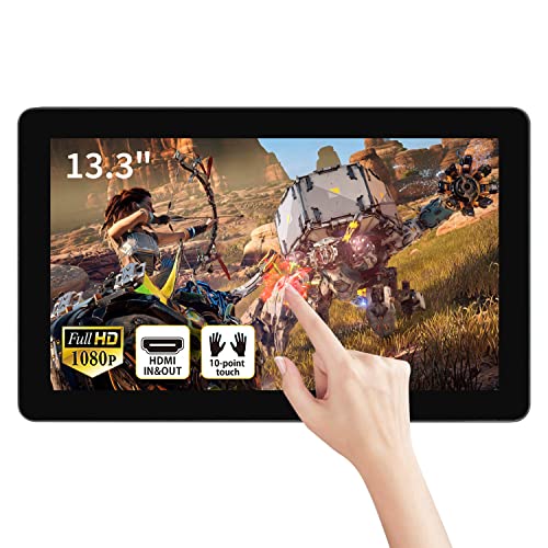 13.3 inch Capacitive Multi-Touch Screen Industrial Monitor, 16:9 Display 1920 x 1080P, Built-in Speakers, VGA & HD-MI Monitor for PC, POS, Small Business, Restaurant - size: 13.3-inch