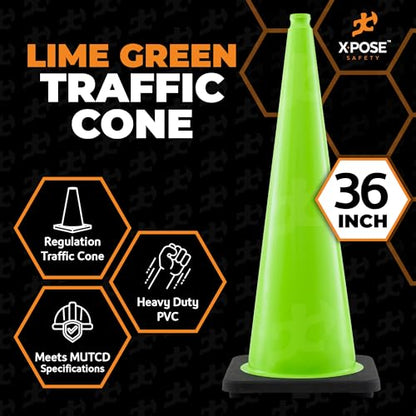 Xpose Safety 36” Lime Green Traffic Cone - 24 Pack - color: Lime, size: 36" 10lb. Cone