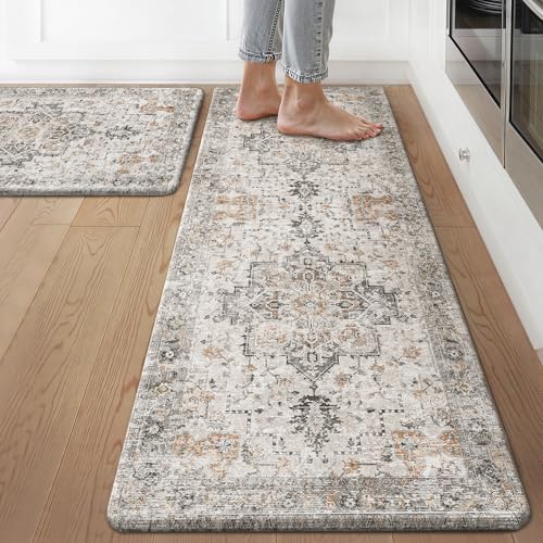 GENIMO Anti Fatigue Kitchen Mats for Floor 2PCS, Standing Rugs,GrayTaupe - color: Light Taupe Brown, size: 17.3"x59"+17.3"x30"--0.4 inches