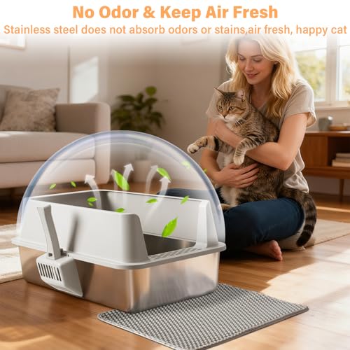 2PCS Stainless Steel Litter Box, XL Cat Litter Box for Big Cat - color: 2PCS XL-lid box