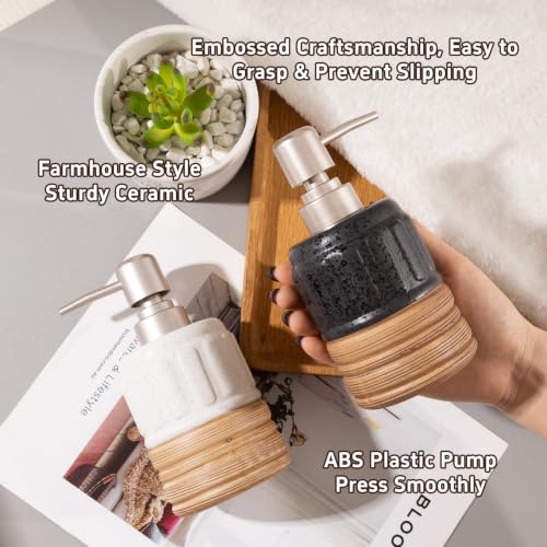 2 Pcs Soap Dispenser Bathroom, 14 Oz Liquid Hand Dish Soap Dispensers for Bathroom Countertop and Kitchen Sink, Ceramic Hand Soap, Dish Soap & Lotion Bottles, Modern Rustic Home Decor - size: 2 Pcs x 14Oz Soap Dispenser