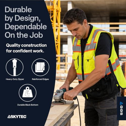 Global Glove GLO-099 Premium High-Visibility Surveyors Safety Vest, Lightweight and Breathable, Zipper Closure, 9 Pockets - size: 4X-Large