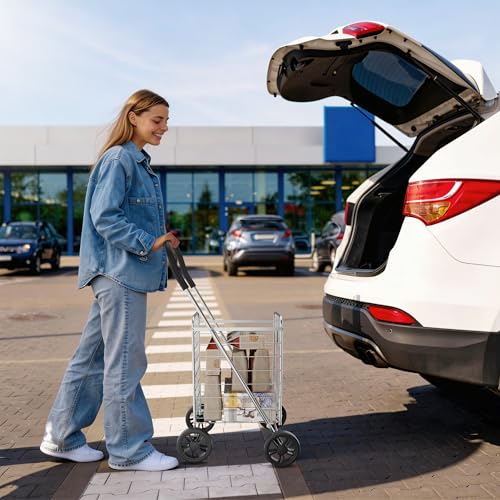 Whitmor Utility Shopping Cart - Durable Folding Design for Easy Storage, Model Number: 6250-4997-2-SIOCA - size: 13.25"W x 11"L x 34.25"H, Gray
