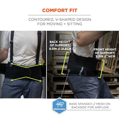 Ergodyne ProFlex 2000SF Back Support Brace, 8.5" Spandex, V-Shape Design and Patented Stays for Added Support, 2XL,Black - size: 11286