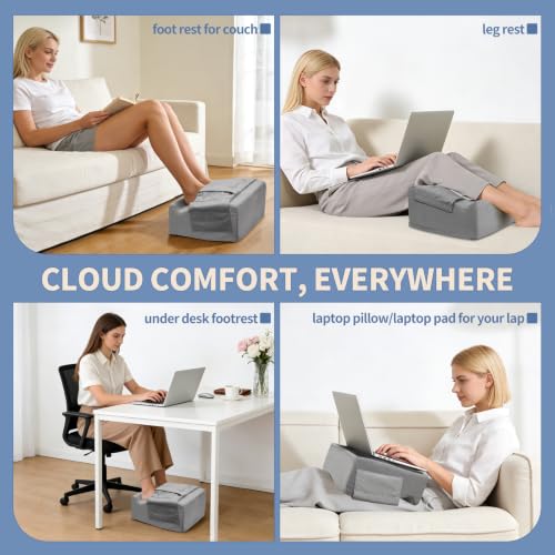 Under Desk Footrest with Rocking Base & Warming Cover, Gray Velvet - color: Gray, size: 12.6" L x 15" W x 7.3"