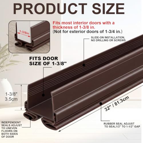 Yaocom 4strip 32" Vinyl U Shape Door Bottom Seal Slide on Door Sweep, Brown - color: Brown