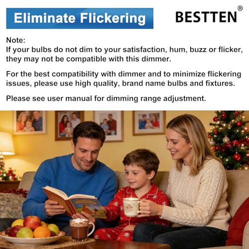 3PK BESTTEN Slide Dimmer Light Switch, Single Pole or 3 Way Dimmable Switch - color: Black