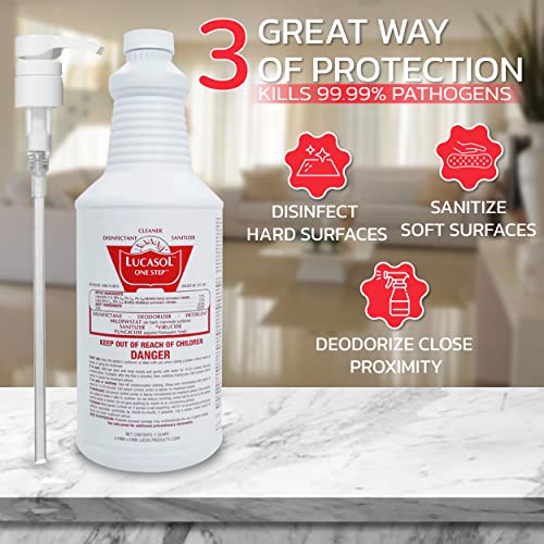 Lucasol One Step Sanitizer Hospital Grade Disinfectant Attachable Pump - style: 1 Quart+Pump