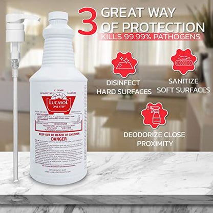 Lucasol One Step Sanitizer Hospital Grade Disinfectant Attachable Pump - style: 1 Quart+Pump