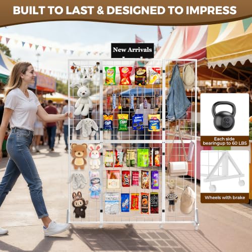 Foldable Grid Wall Panel, Gridwall Display Stand with Notice board - color: White