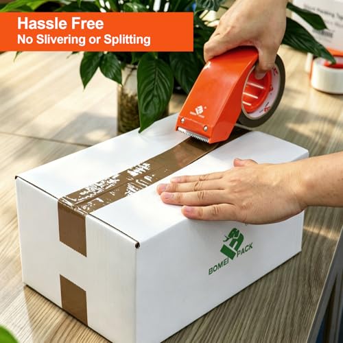 BOMEI PACK Heavy Duty Packing Tape with Dispenser, 12 Rolls + 2 Dispensers