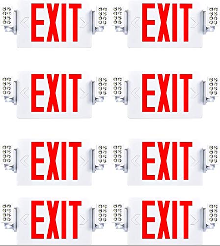 8 Pack Double Sided LED Emergency EXIT Sign Combo, Two LED Lights, Backup Battery, US Standard Red Letter Emergency Exit Lighting, Commercial Grade, 120-277V, Fire Resistant (UL 94V-0)