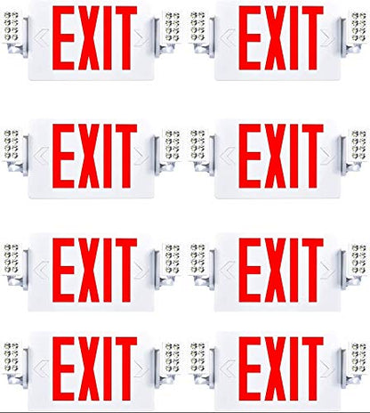 8 Pack Double Sided LED Emergency EXIT Sign Combo, Two LED Lights, Backup Battery, US Standard Red Letter Emergency Exit Lighting, Commercial Grade, 120-277V, Fire Resistant (UL 94V-0)