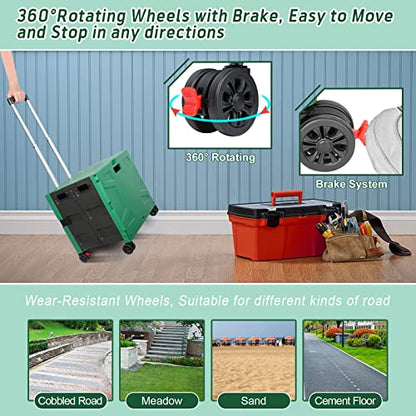 FELICON Folding Utility Cart Rolling Crate Handcart Basket-Dark Green+Black - color: Dark Green & Black, size: FW548-Hidden Lid
