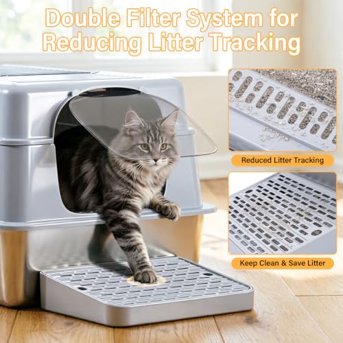 Stainless Steel Litter Box with Lid XXXXL,Metal Cat Litter Box - color: XXXL-lid-15.7"H