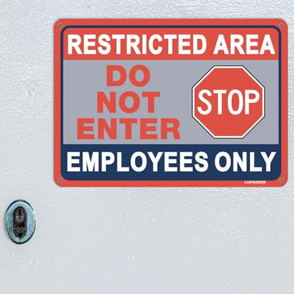 2 Pack Restricted Area Sign Employees Only Stop Do Not Enter Signs,10×7 Inches Metal Sturdy Free Rust Aluminum Sign,Weatherproof,Outdoor Use,Easy to Install