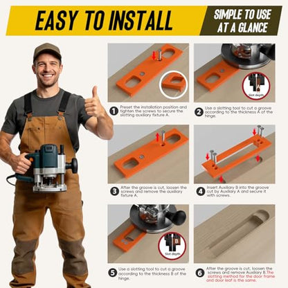 6 Inch Hidden Door Hinge with Slotting Jig Installation Kit