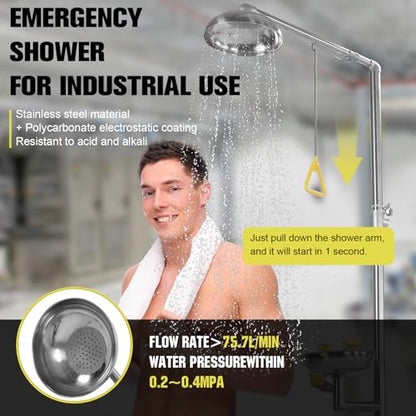 304 Stainless Steel Combination Eye Wash Station and Shower Emergency Shower Eyewash Station Stand Plumbing Eye Washing Unit for Industrial & Commercial & Lab Use