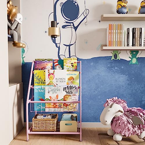 aboxoo Kids Bookshelf Small Toddler Freestanding for Children Room 18 inches Metal Bookcase Toy Organizer Pink Stable Bookcase Bookstore Library Book Unit Storage for Small Place - color: Pink, size: Small
