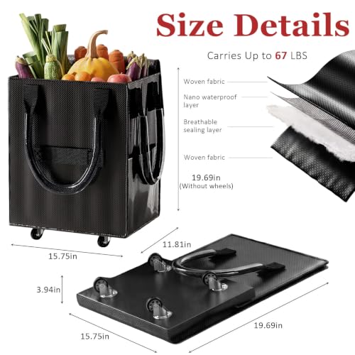 Reusable Grocery Bag on Wheel, Foldable Shopping Cart with Wheels, Can Carry up to 67 Pounds, Suitable for Groceries, Laundry, Camping and Moving. (Black - Small) - color: Black - Small