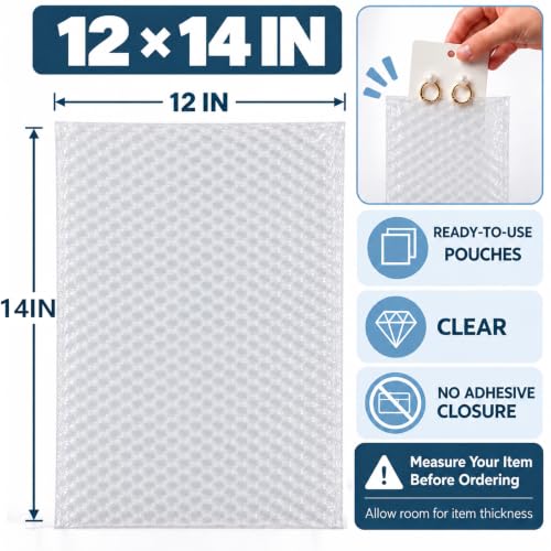 50PCS12x14" Clear Bubble Pouches Wrap,Double Wall Cushioned Wrap,Shockproof - size: 12X14''-50PCS