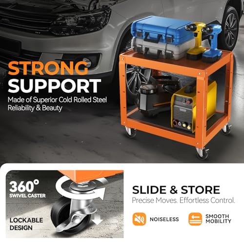 Auto Dynasty Adjustable AV Cart w/Power Strip, 4 ft Rolling Stand, Orange - color: Orange