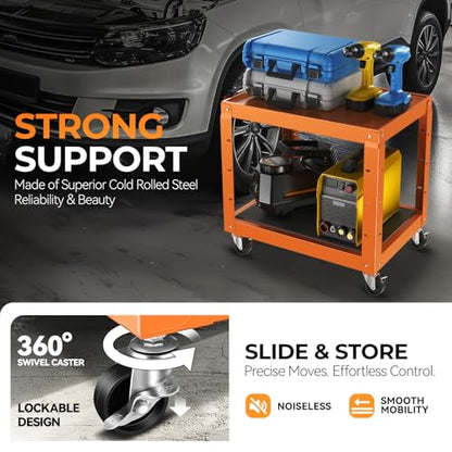 Auto Dynasty Adjustable AV Cart w/Power Strip, 4 ft Rolling Stand, Orange - color: Orange