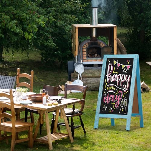 4 THOUGHT A-Frame Double-Sided Magnetic Chalkboard 40"x20", Blue - color: Blue