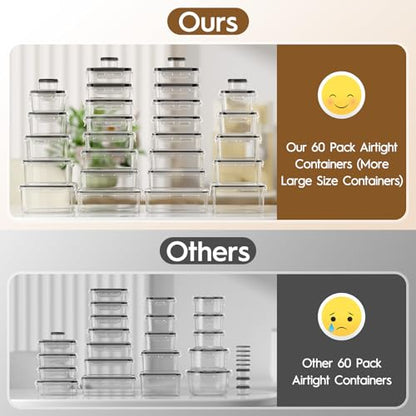 KEMETHY 60 PCS Food Storage Containers with Lids Airtight, Total 737oz, BPA-free, Food-grade, Eco-friendly Material, Leak Proof Plastic Containers, Microwave/Dishwasher Safe - color: 60 PCS