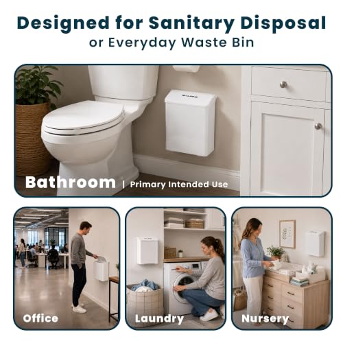 Alpine Sanitary Napkin Disposal Receptacle, Wall Mounted Trash Can, White
